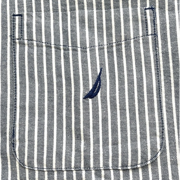 Nautica Mens Striped Shirt‎ Size M Blue-Gray Solid Trim Pocket Embroidered Logo - Picture 5 of 9